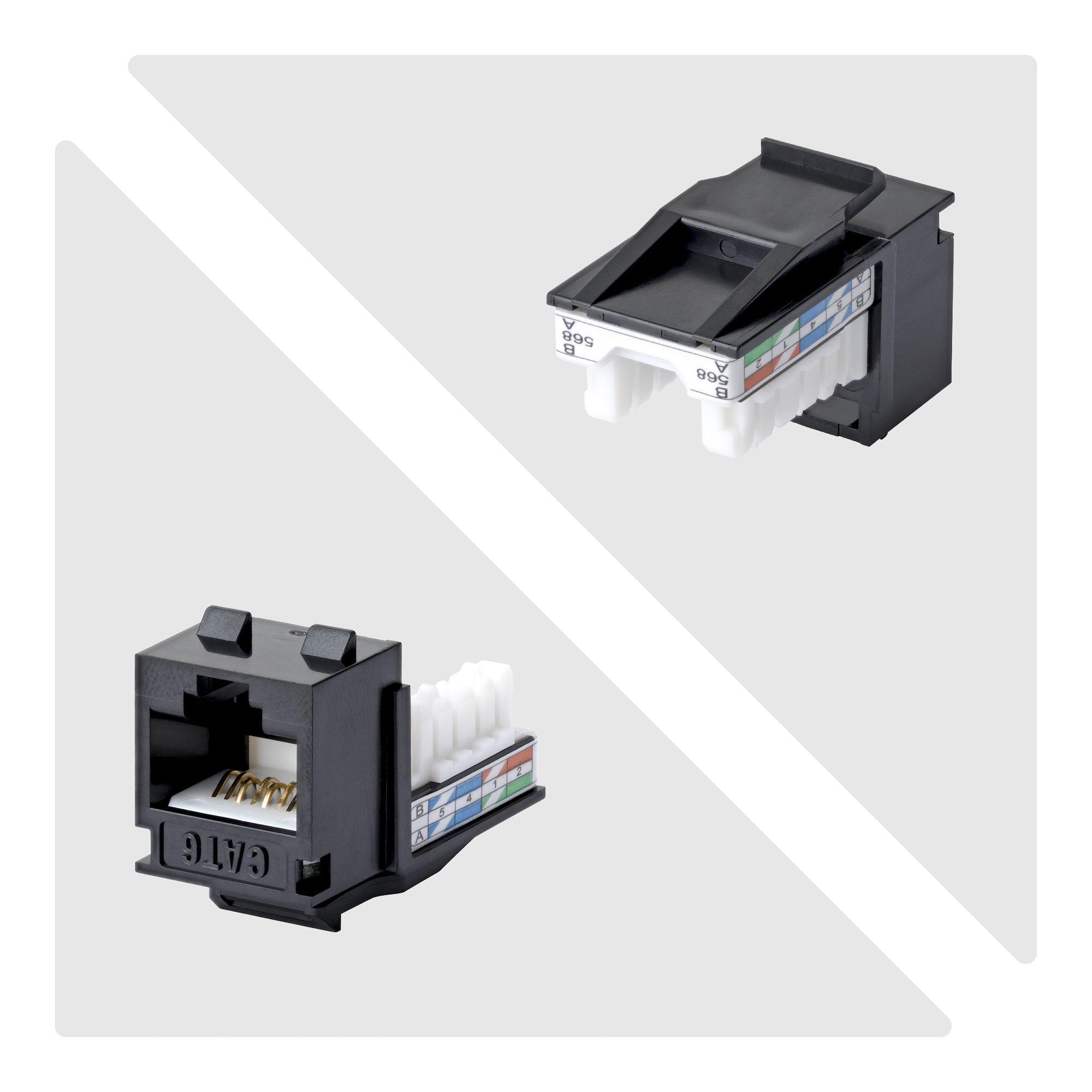 StarTech.com Cat6 Keystone Jack Modul, 24er-Pack RJ45 Ethernet Keystone Buchse, UTP Cat6 Wandbuchse, 90 Grad 110 Punch Down Buchse, Schwarz, Abgewinkelt, Schwarz, RJ-45, Buchse, Buchse, 10GBase-T