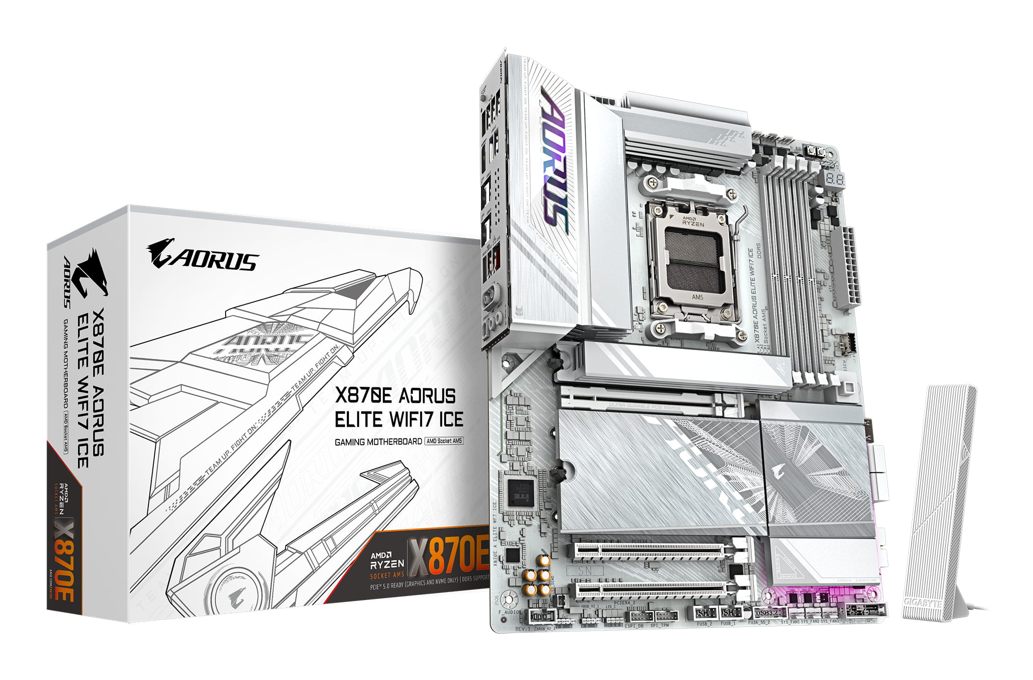 Gigabyte AORUS X870E ELITE WIFI7 ICE - Motherboard - ATX - Socket AM5 - AMD X870E Chipsatz - USB4, USB-C 3.2 Gen 2x2, USB 3.2 Gen 1, USB 3.2 Gen 2 - 2.5 Gigabit LAN, Bluetooth, Wi-Fi 7 - Onboard-Grafik (CPU erforderlich)