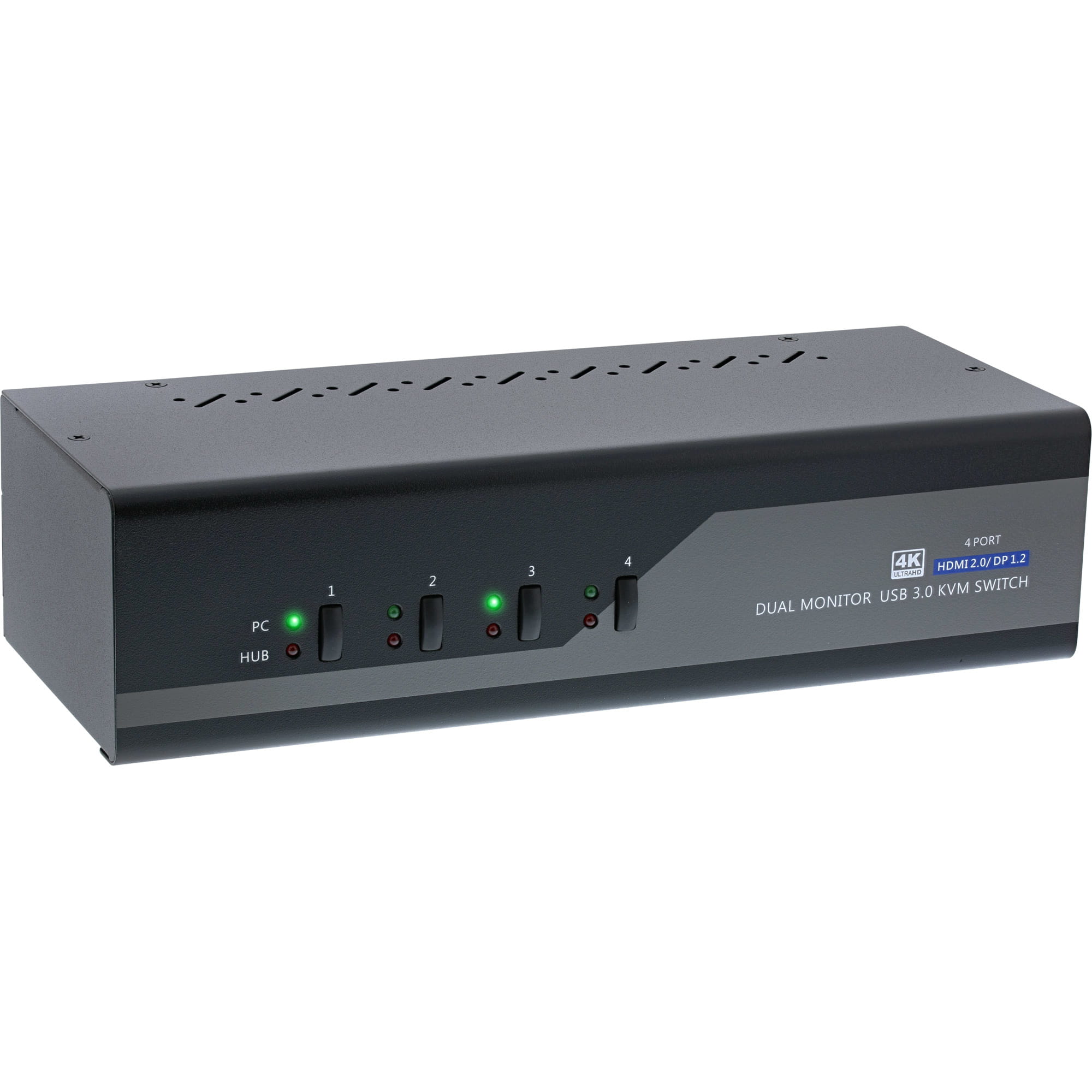 InLine KVM Desktop Switch - 4-fach - Dual Monitor - DP + HDMI - 4K - USB 3.0 - Audio