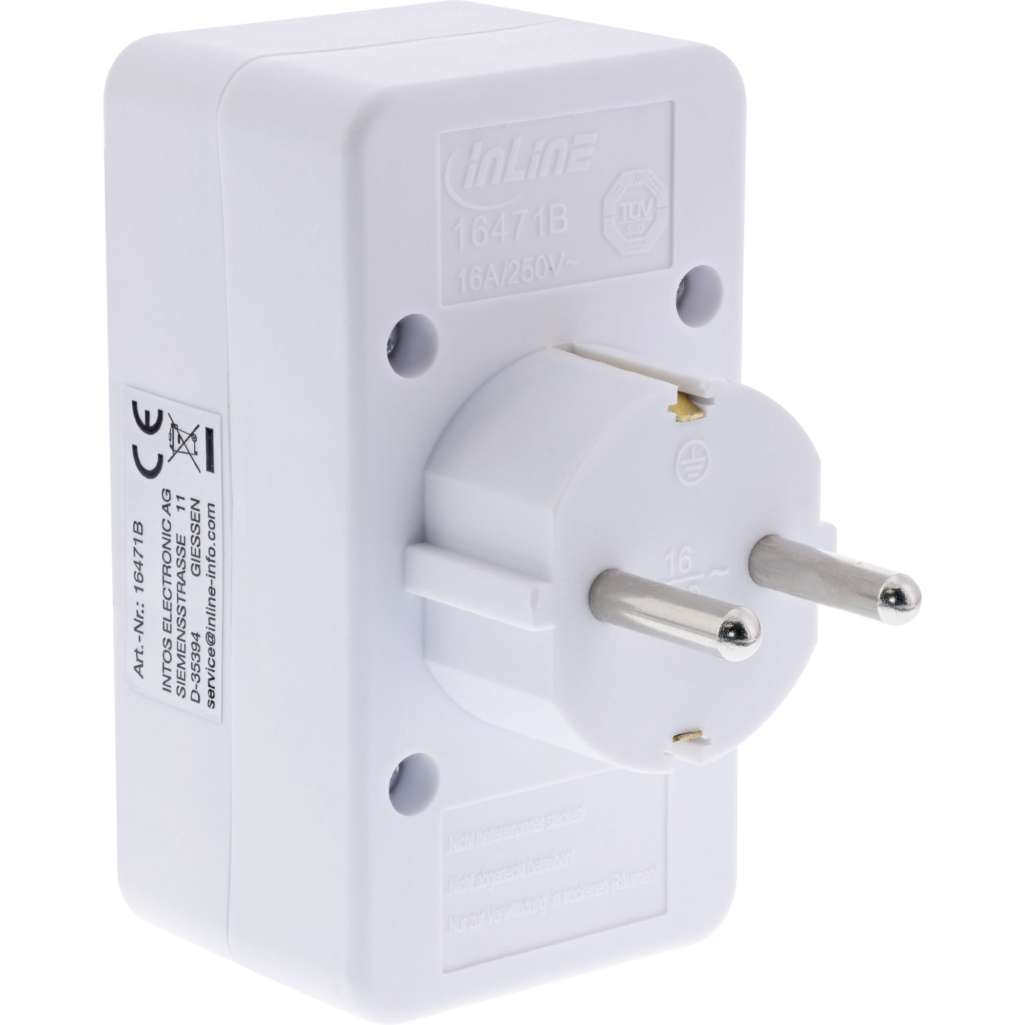 InLine Steckdosenadapter - Schutzkontakt Stecker an 2x Euro + 1x SK - weiß