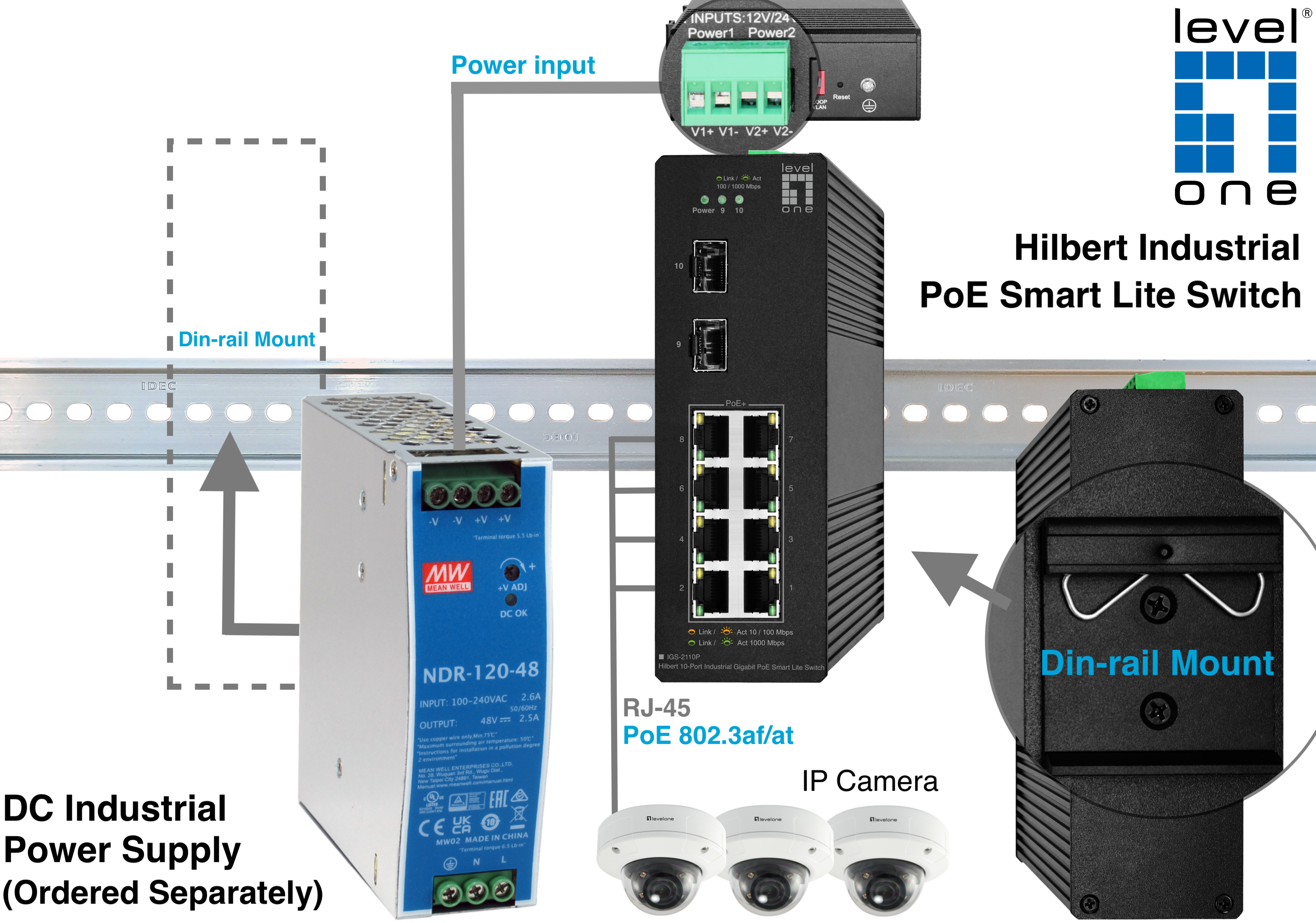 LevelOne Hilbert 10-Port Gigabit PoE Smart Lite Switch, 8 PoE Ausgänge, 2 x Gigabit SFP, 802.3at/af PoE, Managed, L2, Gigabit Ethernet (10/100/1000), Vollduplex, Power over Ethernet (PoE)