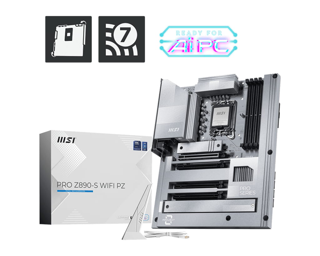 MSI PRO Z890-S WIFI PZ - Motherboard - ATX - LGA1851-Sockel - Z890 Chipsatz - USB-C 3.2 Gen 2x2, USB 3.2 Gen 1, USB4 - 2.5 Gigabit LAN, Wi-Fi 7, Bluetooth - Onboard-Grafik (CPU erforderlich)