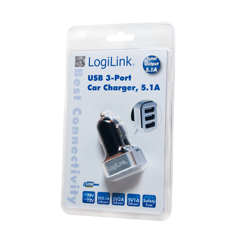 LogiLink USB Universal Charger - Auto-Netzteil - 5.1 A - 3 Ausgabeanschlussstellen (USB)