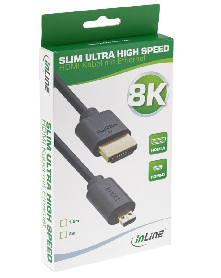 InLine Slim Ultra High Speed HDMI Kabel - 8K4K - A St. / D St. (Micro) - 2m