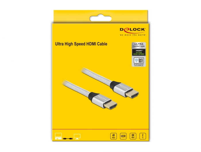 Delock Ultra High Speed - HDMI-Kabel - HDMI männlich zu HDMI männlich - 2 m - Dreifachisolierung - Silber - hauchvergoldete Kontakte, unterstützt 8K 60 Hz (7680 x 4320)