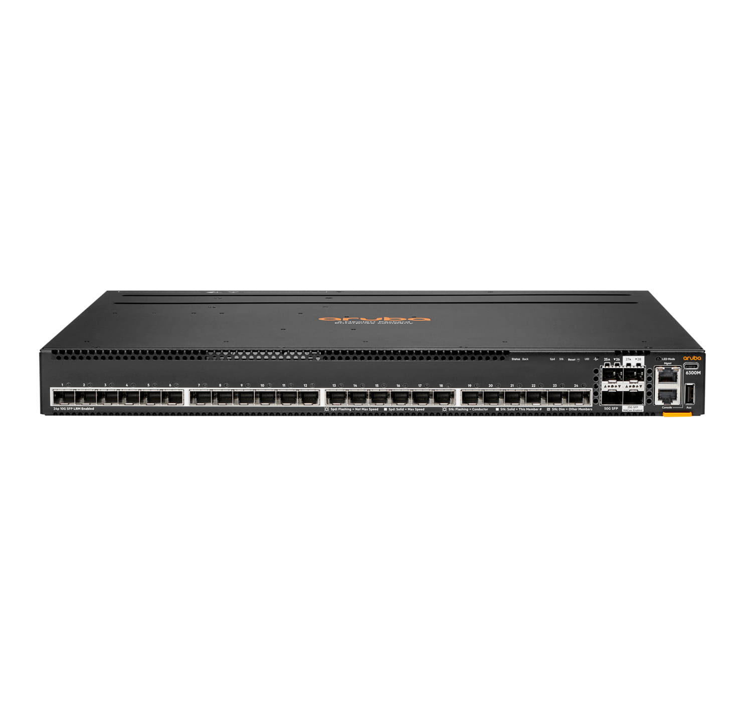 HPE Aruba Networking 6300M 24p SFP+ LRM support and 2p 50G and 2p 25G MACsec Switch - Switch - L3 - managed - 24 x 1 Gigabit / 10 Gigabit SFP+ + 2 x 1 Gigabit / 10 Gigabit / 25 Gigabit / 50 Gigabit SFP56 (Uplink / Stacking)