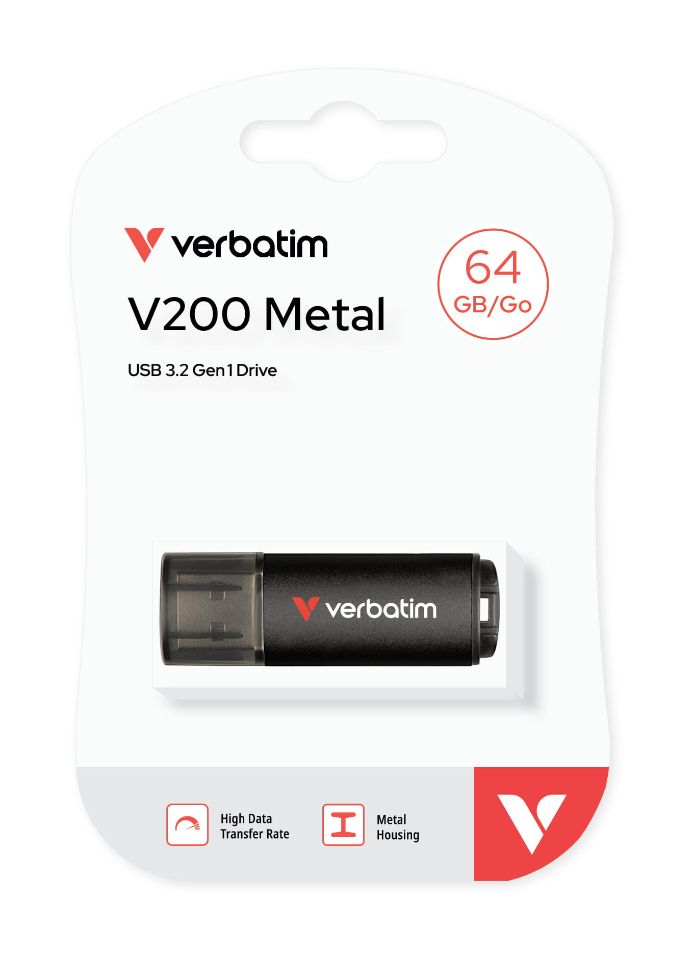 Verbatim V200 Metal USB Drive 64GB, 64 GB, USB Typ-A, 3.2 Gen 1 (3.1 Gen 1), 200 MB/s, Kappe, Schwarz