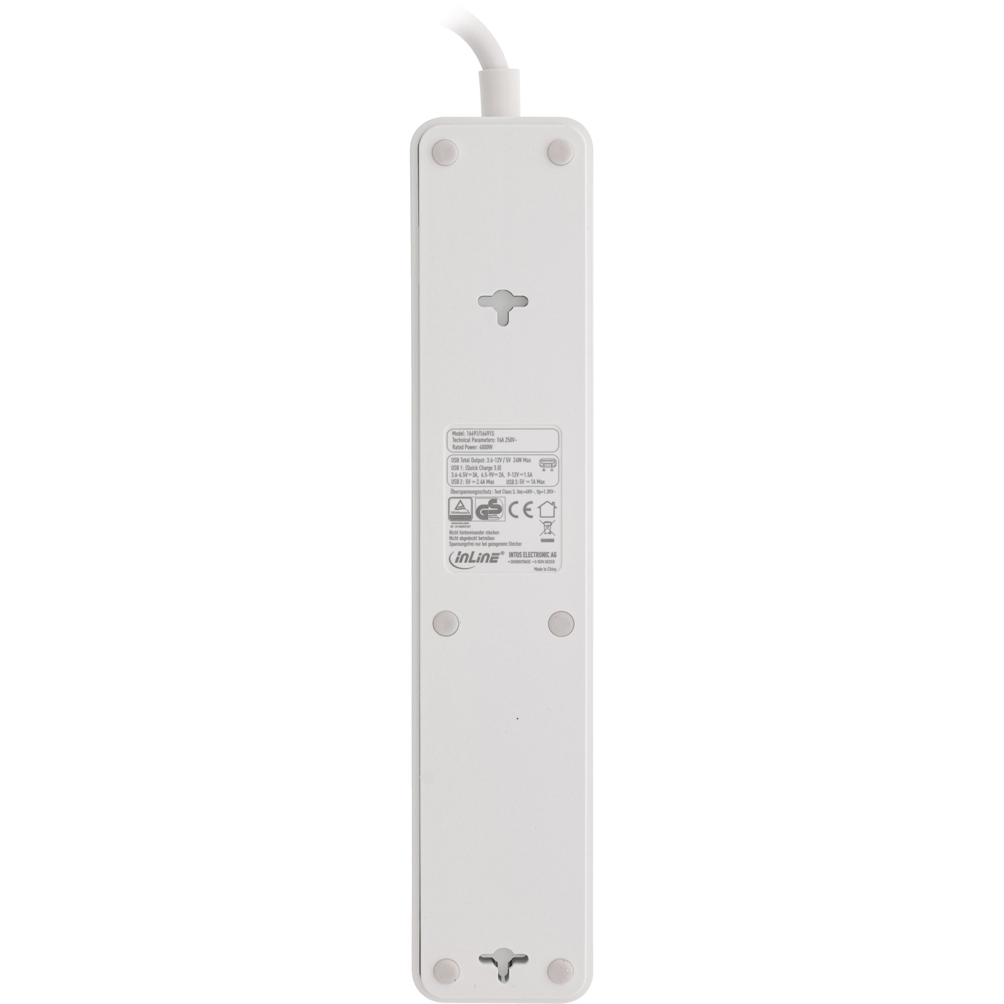 InLine Steckdosenleiste - 3-fach Schutzkontakt - ÜSS und QC3.0 - weiß InLine Steckdosenleiste - 3-fach Schutzkontakt - ÜSS und QC3.0 - weiß