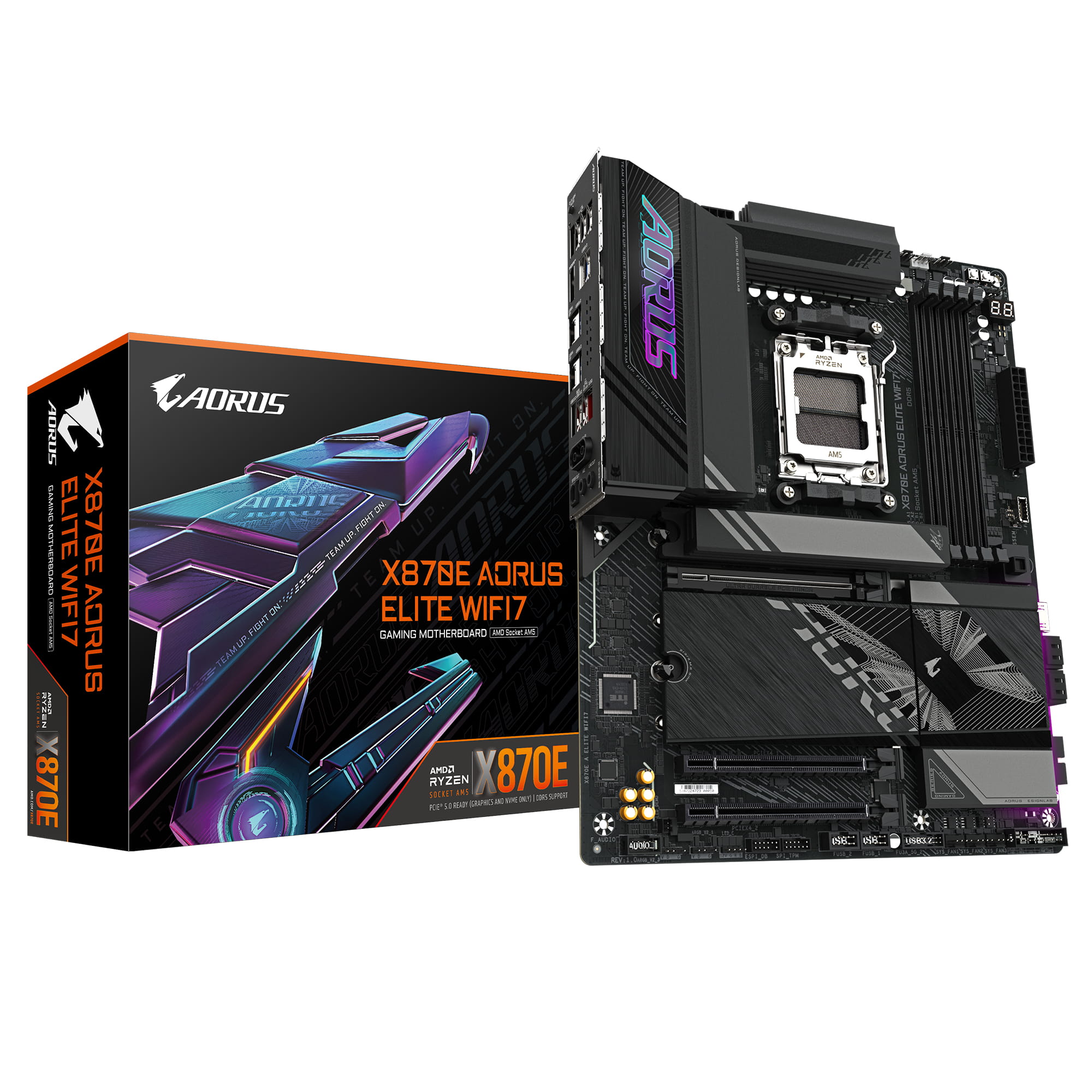 Gigabyte AORUS X870E ELITE WIFI7 - Motherboard - ATX - Socket AM5 - AMD X870E Chipsatz - USB-C 3.2 Gen 2x2, USB 3.2 Gen 1, USB4, USB 3.2 Gen 2 - Wi-Fi 7, 2.5 Gigabit LAN, Bluetooth - Onboard-Grafik (CPU erforderlich)