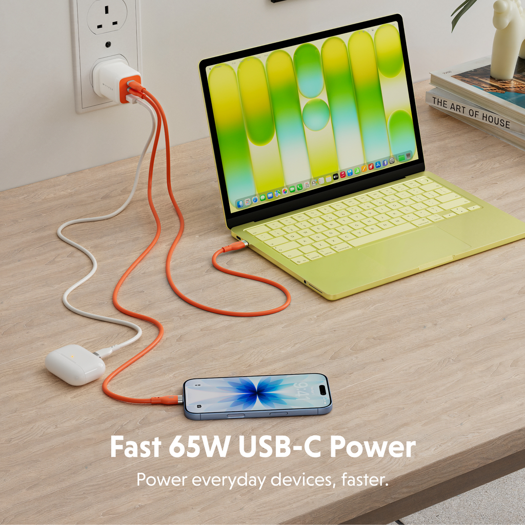 Targus HyperJuice Flex - Netzteil - GaN - 65 watt - 3 Ausgabeanschlussstellen (2 x USB-C, USB)