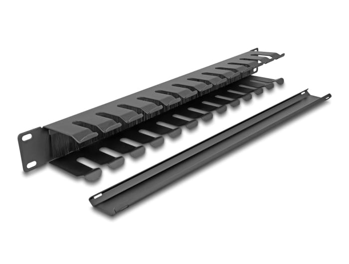 Delock Verlegetafel für Rack-Kabelmanagement - mit Bürste, 2 Öffnungen - Schwarz - 1U - 48.3 cm (19")