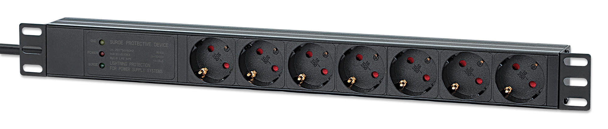 Intellinet 715140, 1U, Einphasig, Aluminium, Schwarz, 7 AC-Ausgänge, Typ F