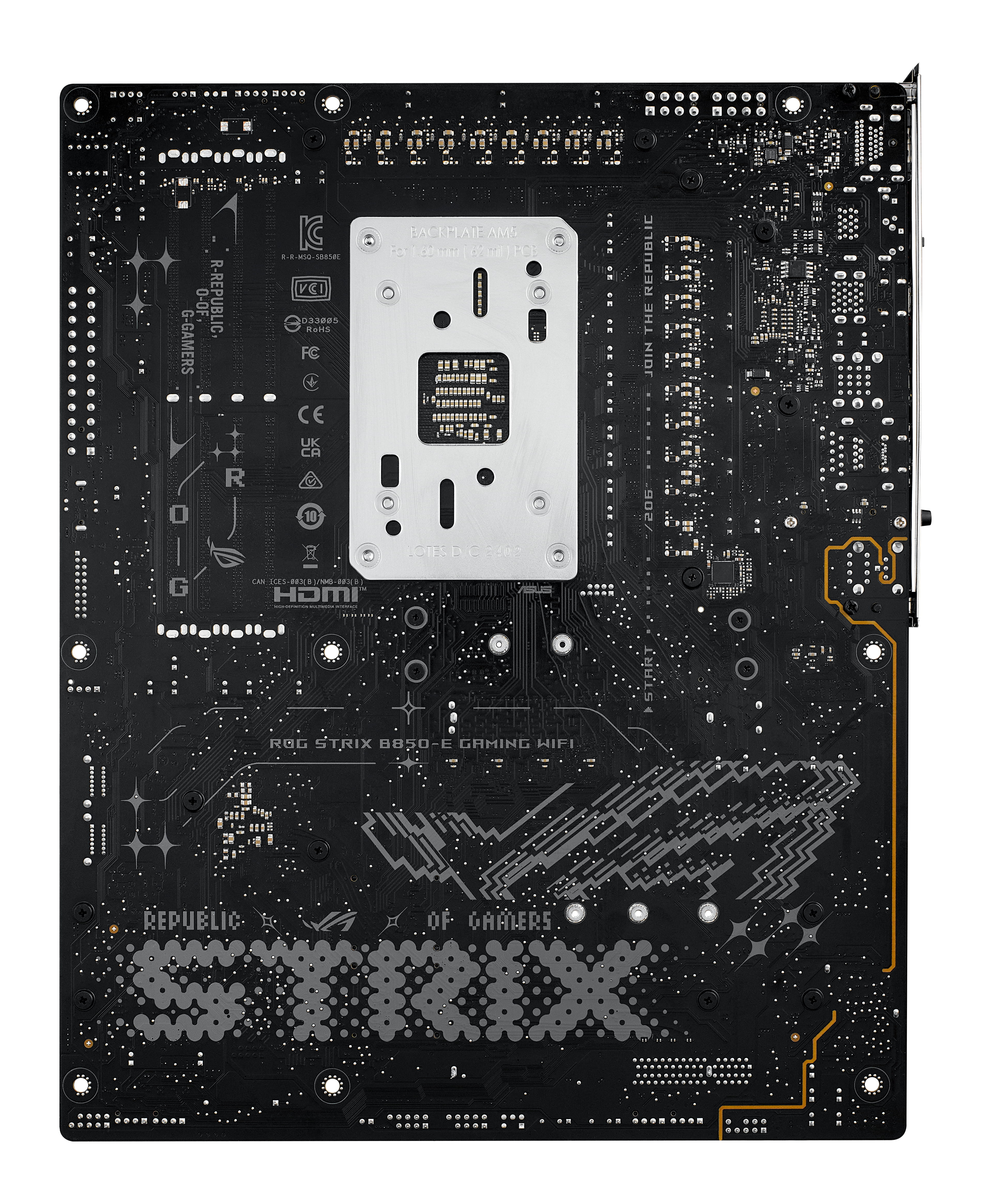 ASUS ROG STRIX B850-E GAMING WIFI - Motherboard - ATX - Socket AM5 - AMD B850 Chipsatz - USB-C 3.2 Gen 2x2, USB-C 3.2 Gen2, USB 3.2 Gen 2, USB 3.2 Gen 1 - 2.5 Gigabit LAN, Wi-Fi 7, Bluetooth - Onboard-Grafik (CPU erforderlich)