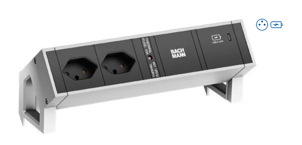 Bachmann DESK 2 - Steckdosenleiste - included mounting bracket - Eingabe, Eingang GST18 - Ausgangsanschlüsse: 2 (2 x power UTE, 24 pin USB-C)