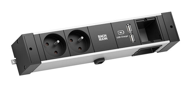 Bachmann DESK Rail - Steckdosenleiste - Wechselstrom 250 V - 3680 Watt - Ausgangsanschlüsse: 2 (2 x CEE 7/5, 2 x 9-polige USB Typ A)