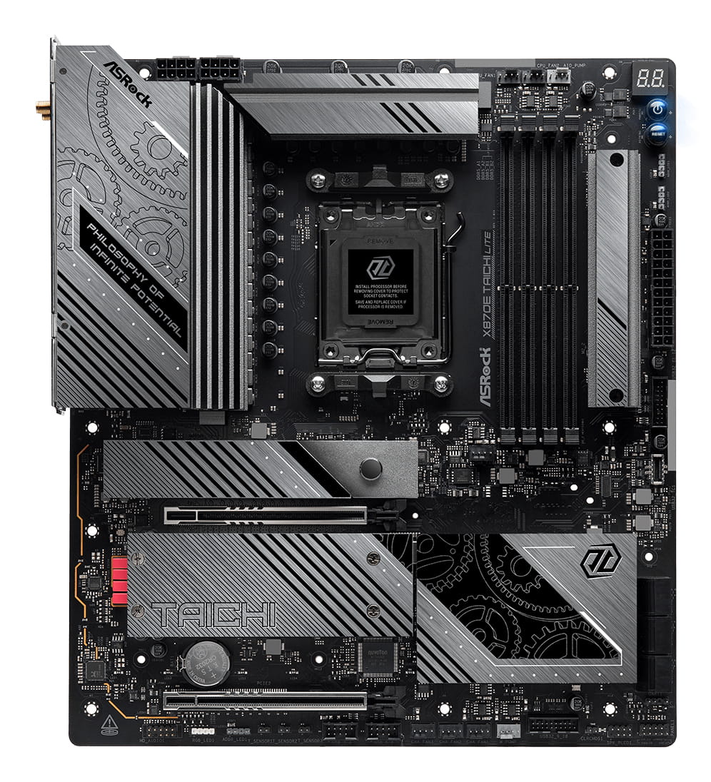 ASRock X870E Taichi Lite - Motherboard - E-ATX - Socket AM5 - AMD X870E Chipsatz - USB4, USB 3.2 Gen 1, USB 3.2 Gen 2, USB-C 3.2 Gen 2x2 - 5 Gigabit Ethernet, Wi-Fi 7, Bluetooth - Onboard-Grafik (CPU erforderlich)