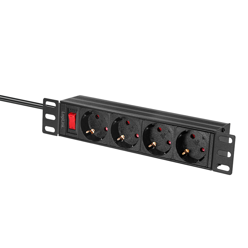 LogiLink PDU4B01, 1U, Horizontal/Vertikal, Aluminium, Schwarz, 4 AC-Ausgänge, Typ F