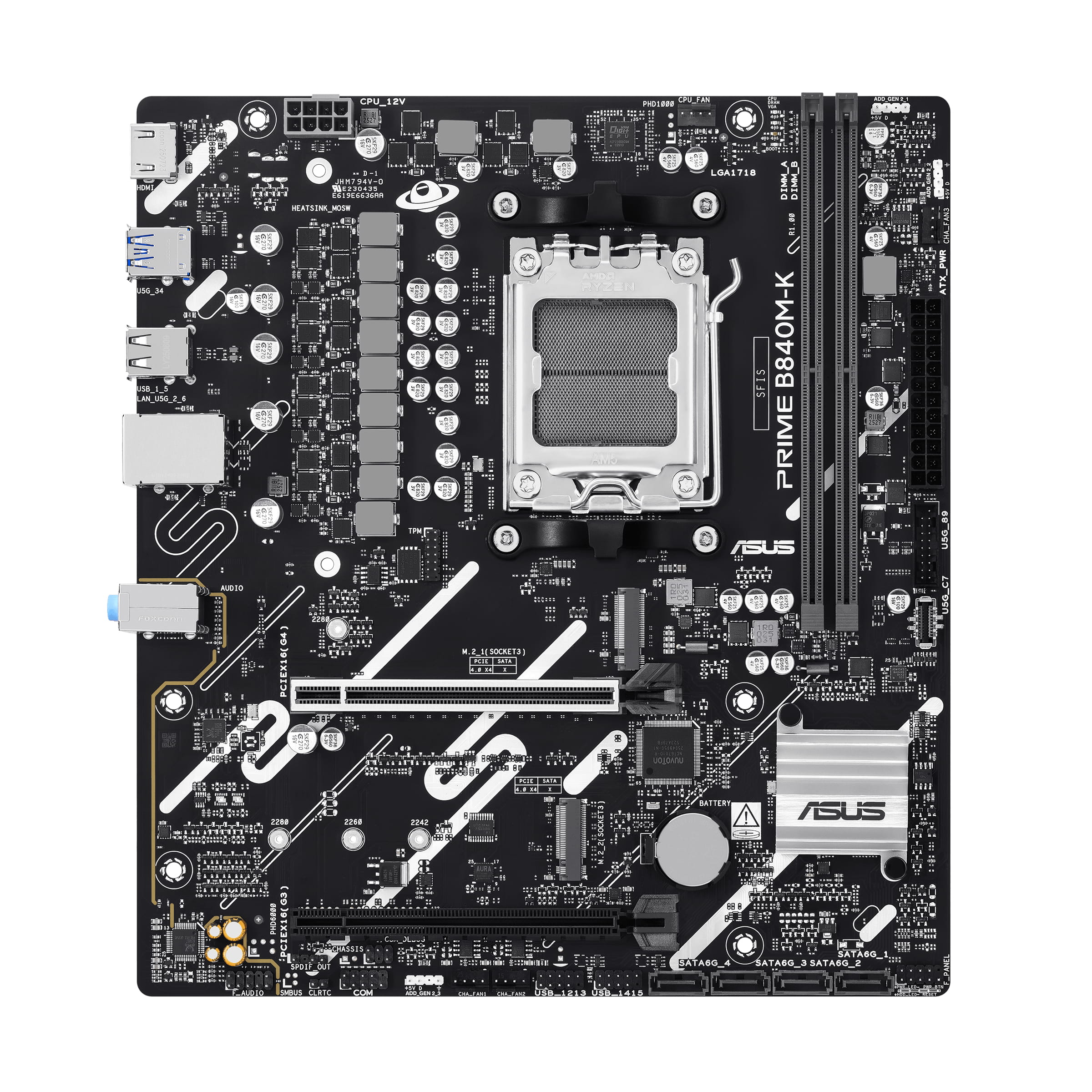 ASUS PRIME B840M-K - Motherboard - micro ATX - Socket AM5 - AMD B840 Chipsatz - USB 3.2 Gen 1, USB-C 3.2 Gen 1 - 2.5 Gigabit LAN - Onboard-Grafik (CPU erforderlich)