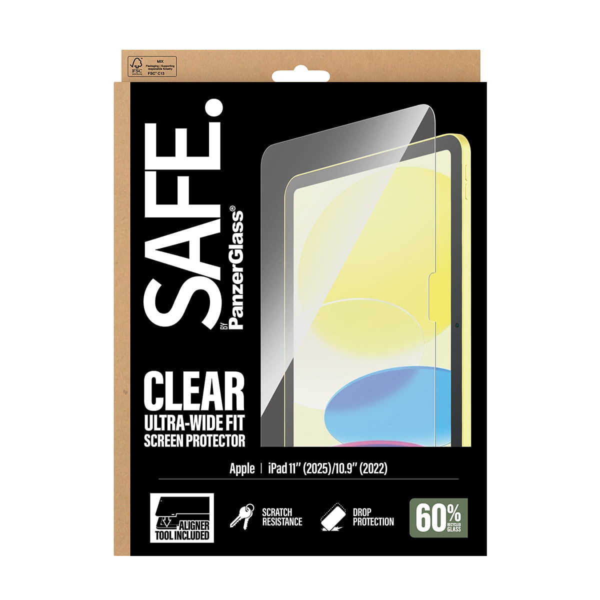 PanzerGlass SAFE. by ® Displayschutz iPad 11" (2025-2026) | 10.9" (2022) | Ultra-Wide Fit m. Fastfit tool, Apple, Apple - iPad 11" (2025), Apple - iPad 10.9" (2022), Trockene Anwendung, Kratzresistent, Schockresistent, Transparent, 1 Stück(e)