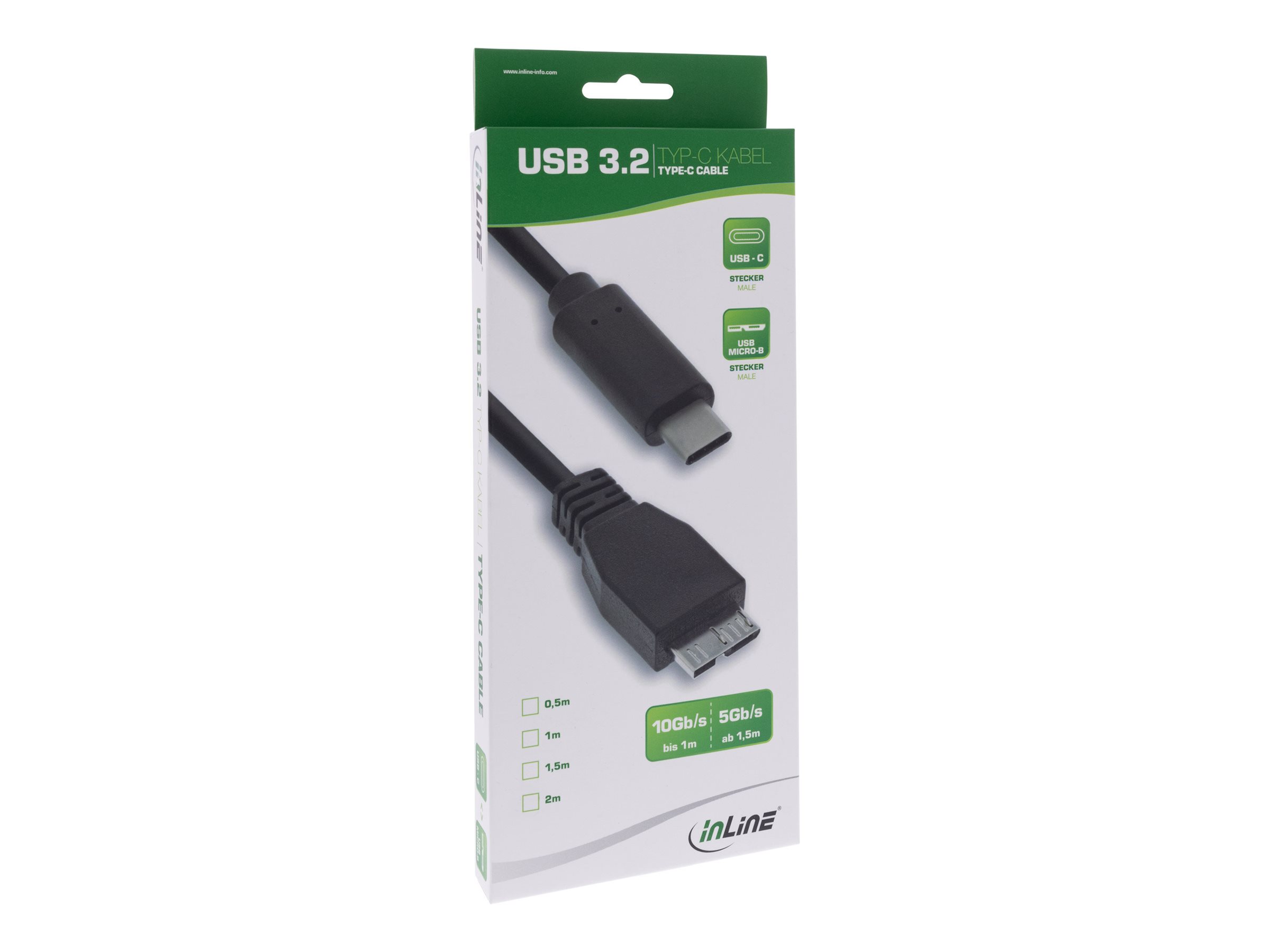 InLine USB 3.2 Gen.1x2 Kabel - USB-C Stecker an Micro-B Stecker - schwarz - 2m