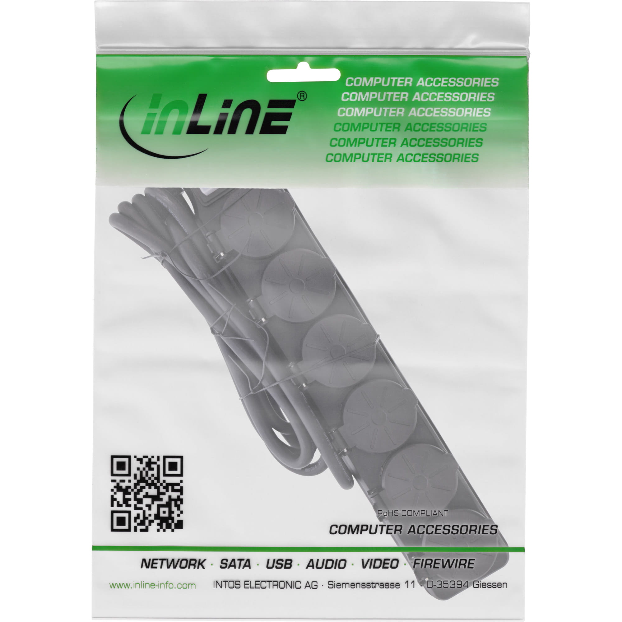 InLine Outdoor-Steckdosenleiste - 6-fach Schutzkontakt - IP44 - mit Schalter - 10m