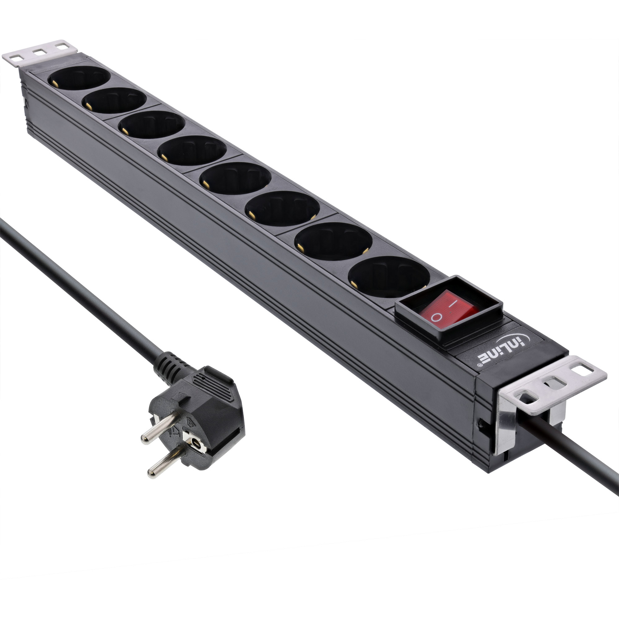InLine 19" Steckdosenleiste - 8-fach Schutzkontakt - mit Schalter - 2m - schwarz