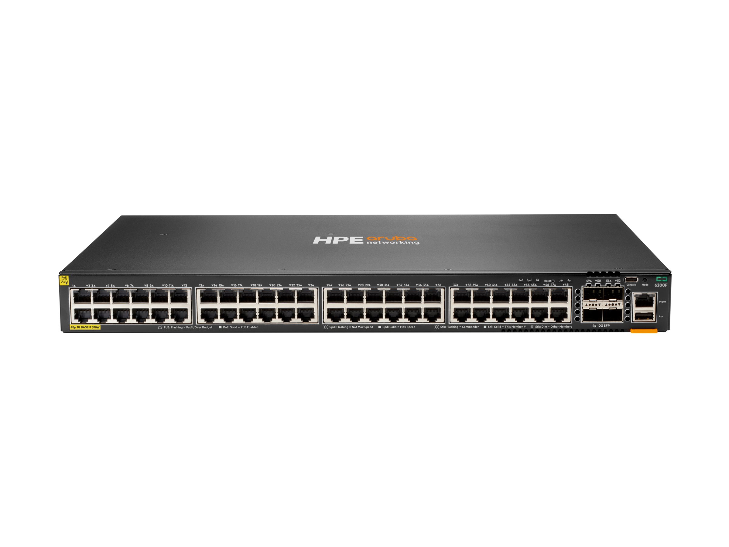 HPE Aruba Networking CX 6200F 48G Class 4 PoE 4SFP 370W Switch - Switch - max. Stapelentfernung 10 km - L3 - managed - 48 x 10/100/1000 (PoE+)