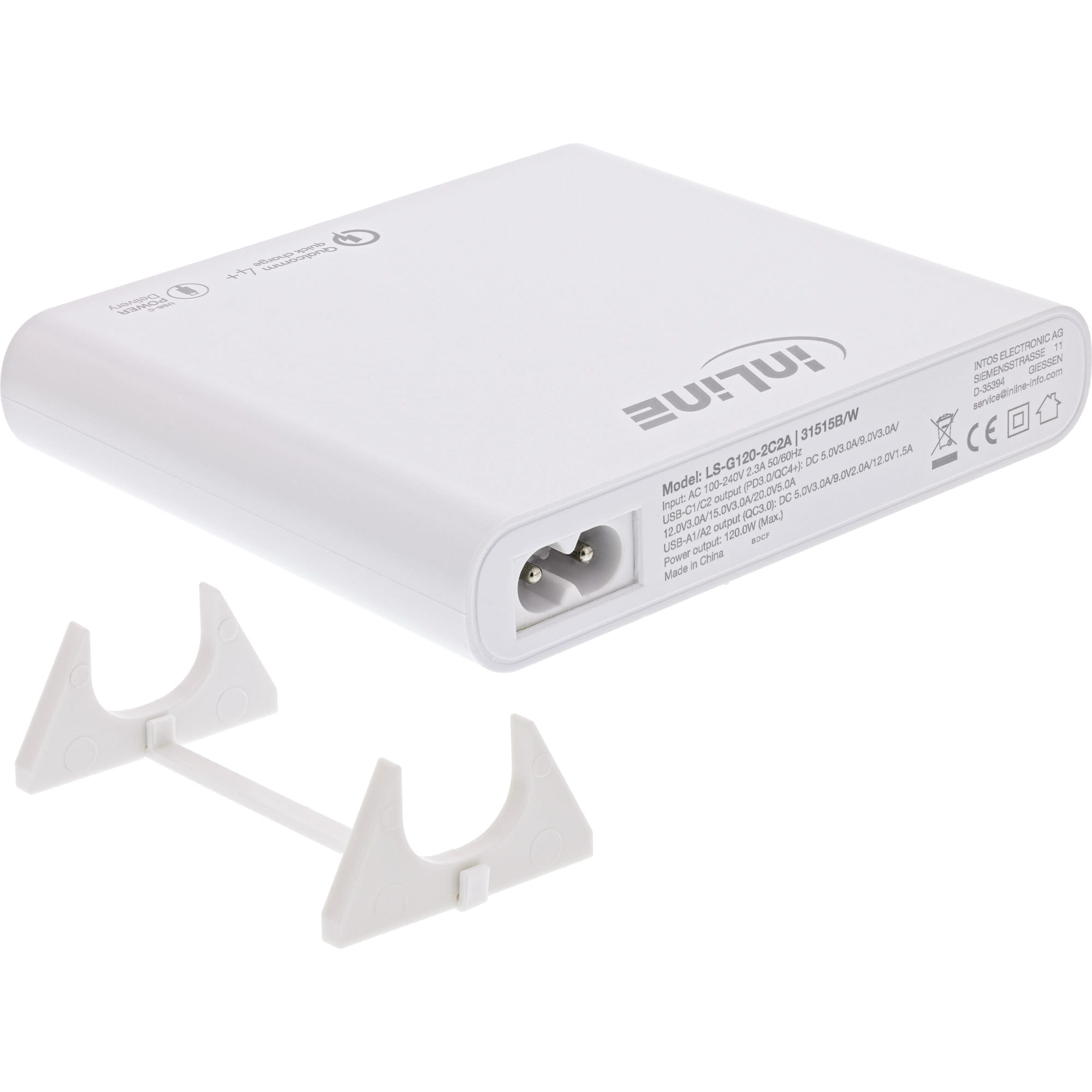 InLine USB Netzteil - GaN Ladegerät - 4-Port - 2x USB-C + 2x USB-A - 120W - weiß