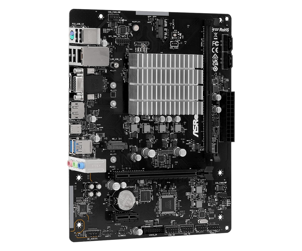 ASRock N100M - Motherboard - micro ATX - Intel N-series N100 - USB 3.2 Gen 1, USB 3.2 Gen 2 - Gigabit LAN - Onboard-Grafik - HD Audio (8-Kanal)