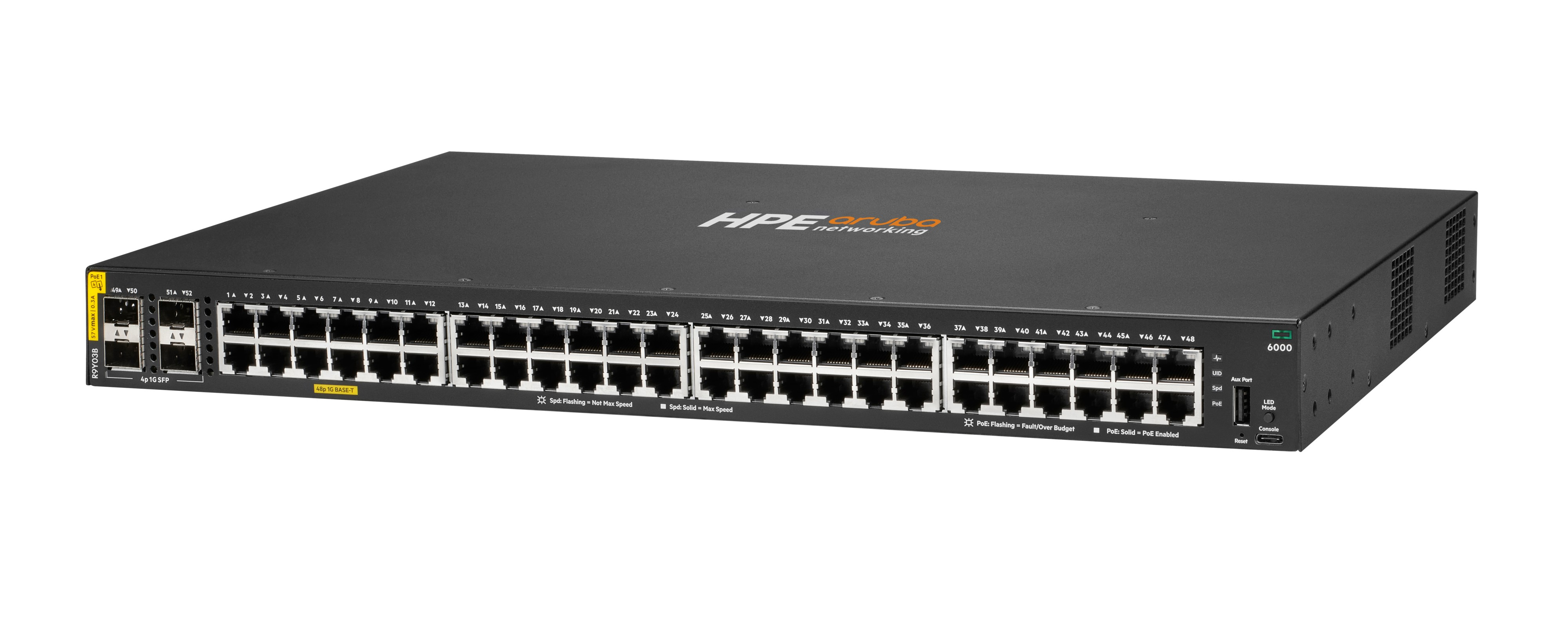 HPE Aruba Networking CX 6000 48p 10M/100M/1G Class4 PoE 4p SFP 1G 740W Switch - Switch - managed - 48 x 10/100/1000 (PoE+)