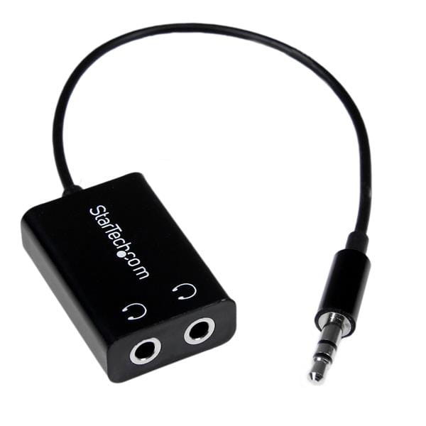 StarTech.com Startech Black Slim Mini Jack Headphone Splitter Cable Adapter - 3.5mm Audio Mini Stereo Y Splitter - 3.5mm Male to 2x 3.5mm Female (MUY1MFFADP)