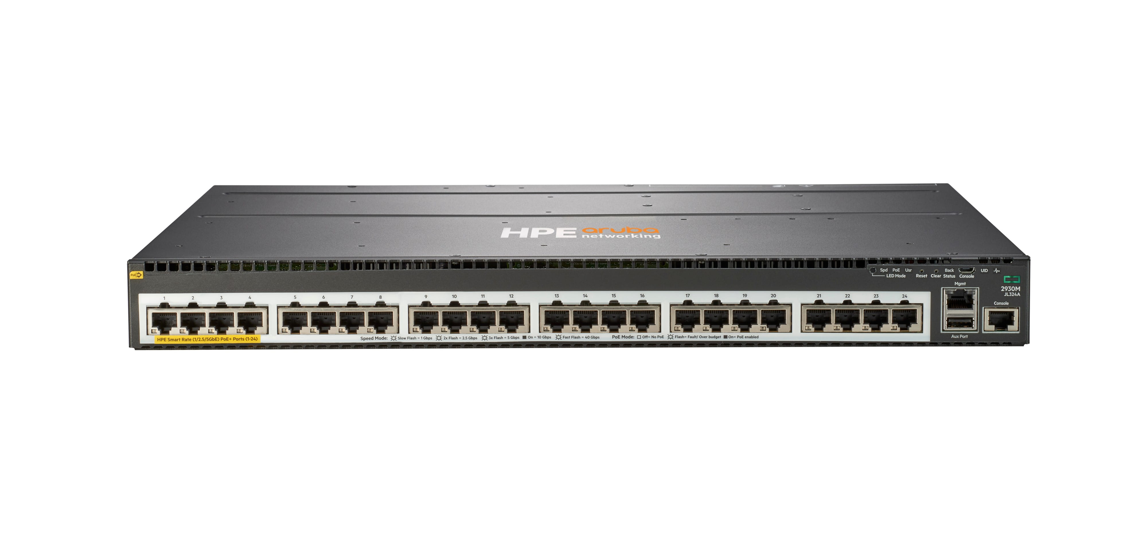 HPE Aruba Networking 2930M 24 Smart Rate POE+ 1-Slot - Switch - L3 - managed - 24 x 1/2.5/5GBase-T POE+ - an Rack montierbar - PoE+ (860 W)
