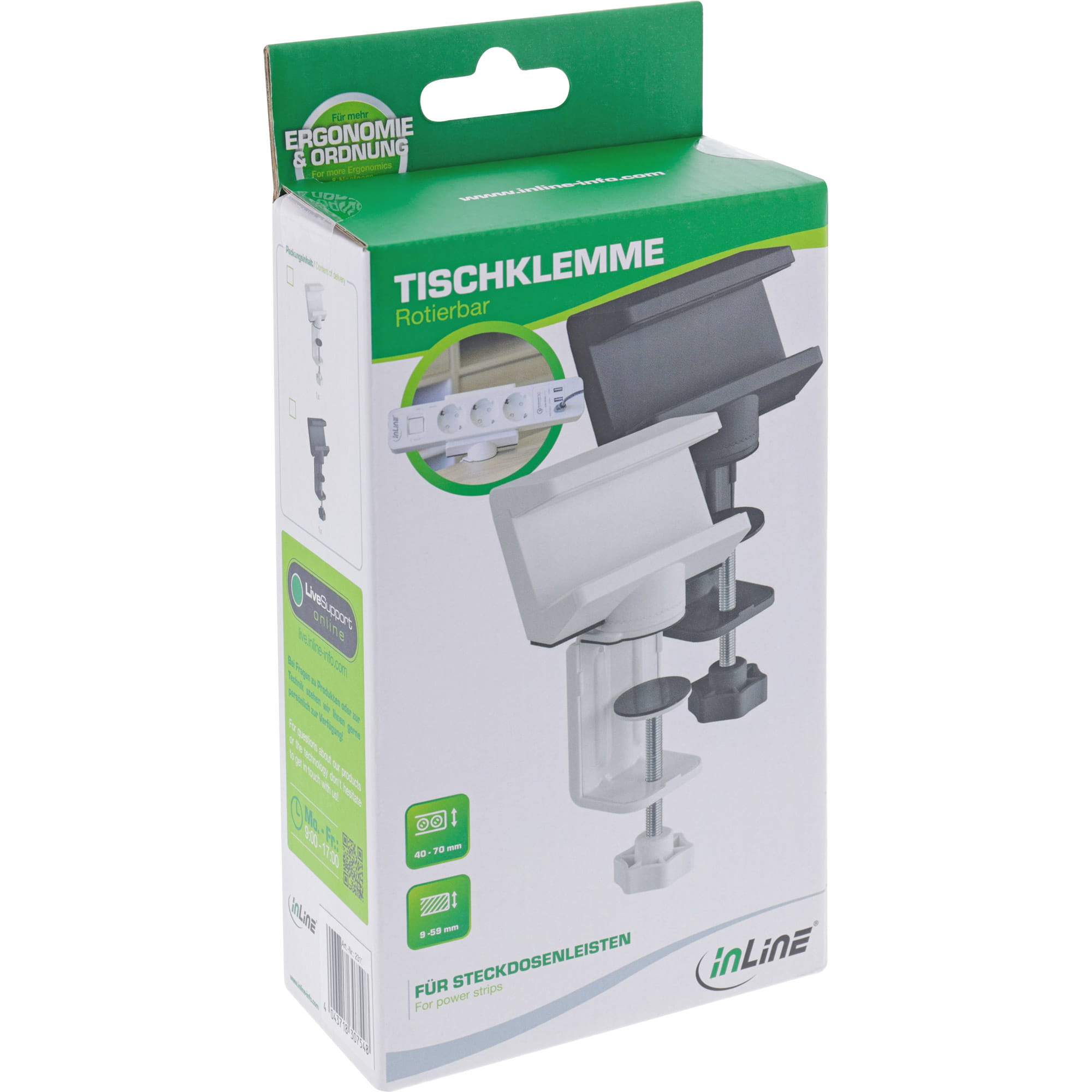 InLine Tischklemme für Steckdosenleiste - drehbar - Schraubklemme - schwarz