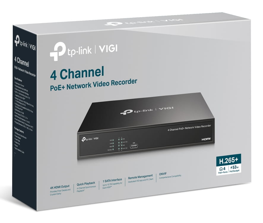 TP-LINK VIGI NVR1004H-4P V1 - NVR - 4 Kanäle