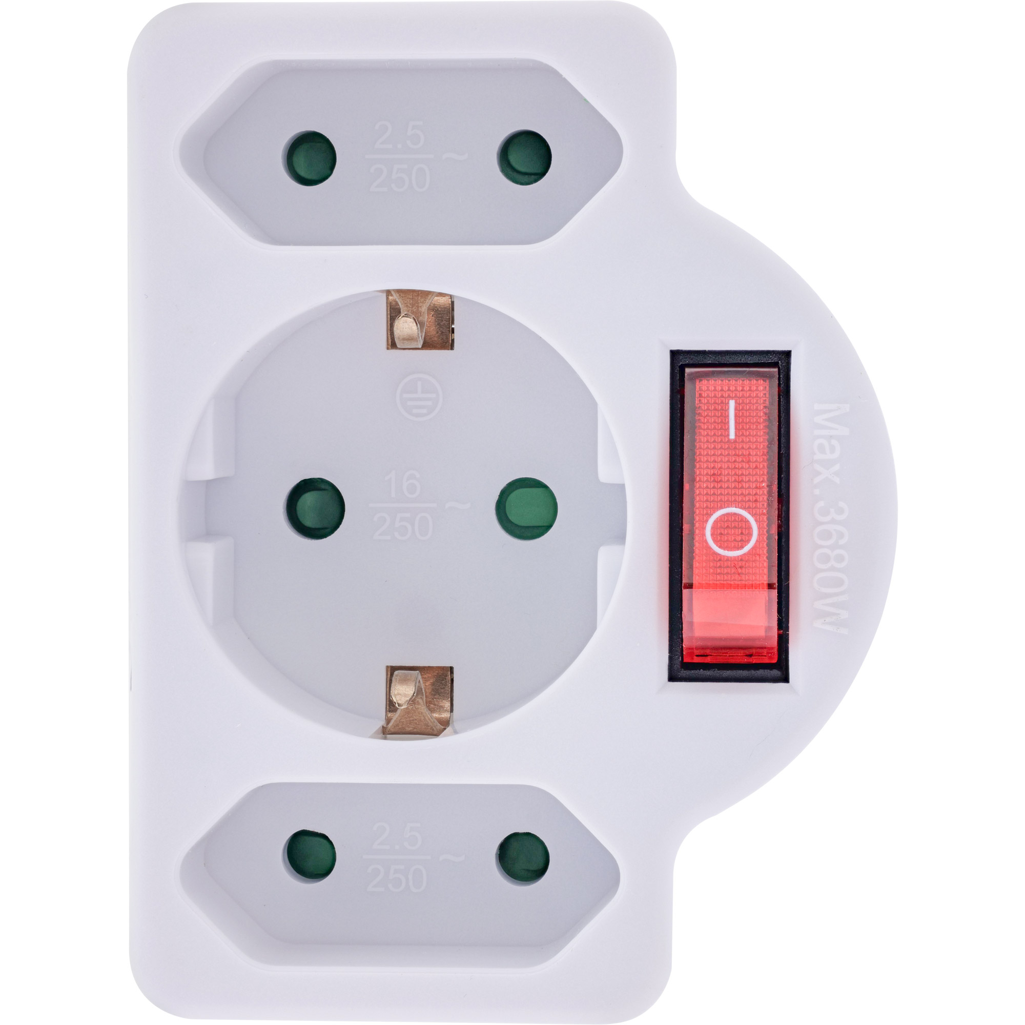 InLine Steckdosenadapter - SK Stecker an 2xEuro+1x SK - mit Schalter - weiß