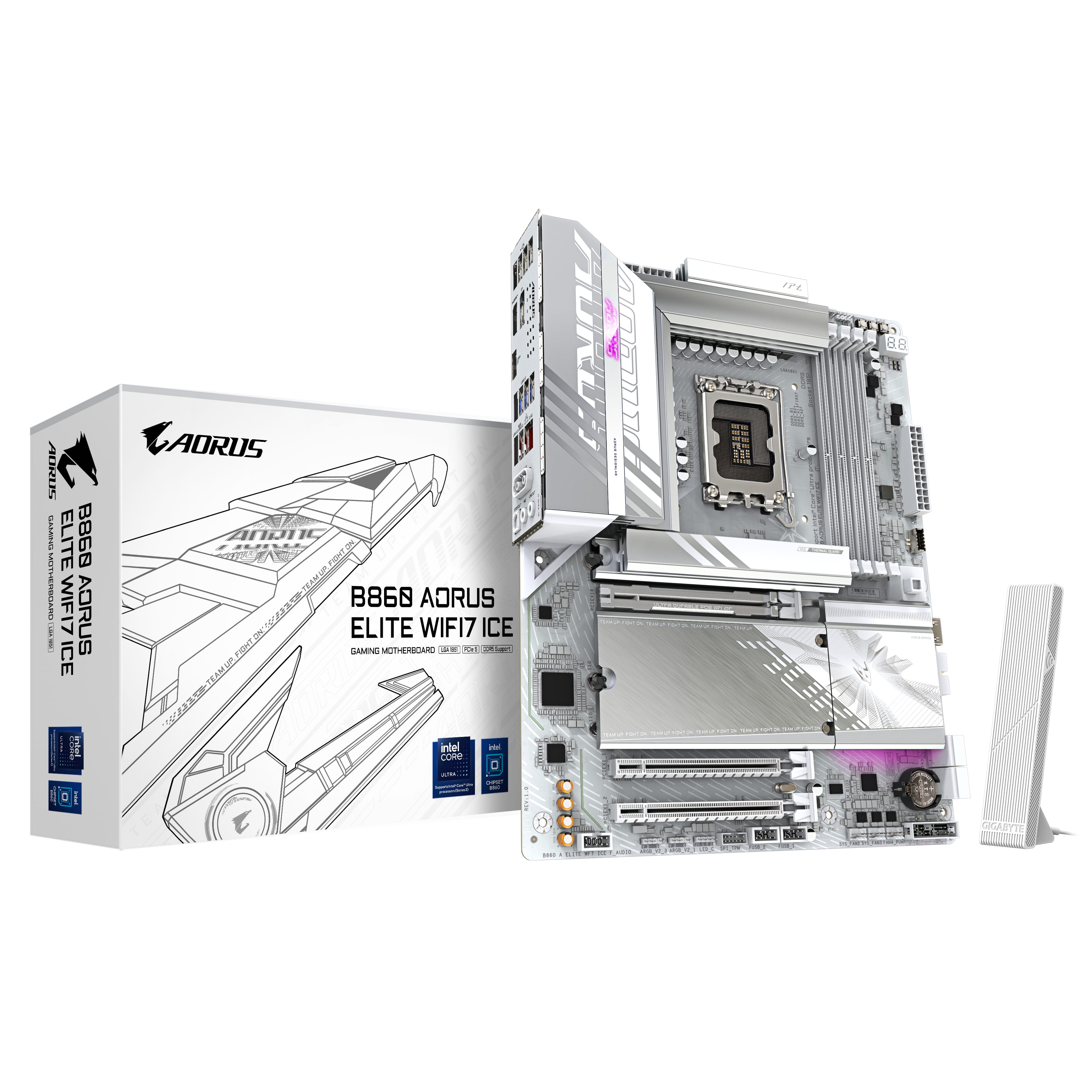 Gigabyte B860 AORUS ELITE WIFI7 ICE Mainboard - Intel Core Ultra CPUs, 14+1+2+1 Phasen VRM, bis zu 9200MHz DDR5, 1xPCIe 5.0 + 2xPCIe 4.0 M.2, 2,5 GbE LAN, WIFI 7, USB 4, Intel, LGA 1851 (Socket V1), Intel Core Ultra (Serie 1), Intel Core Ultra (Series 2)