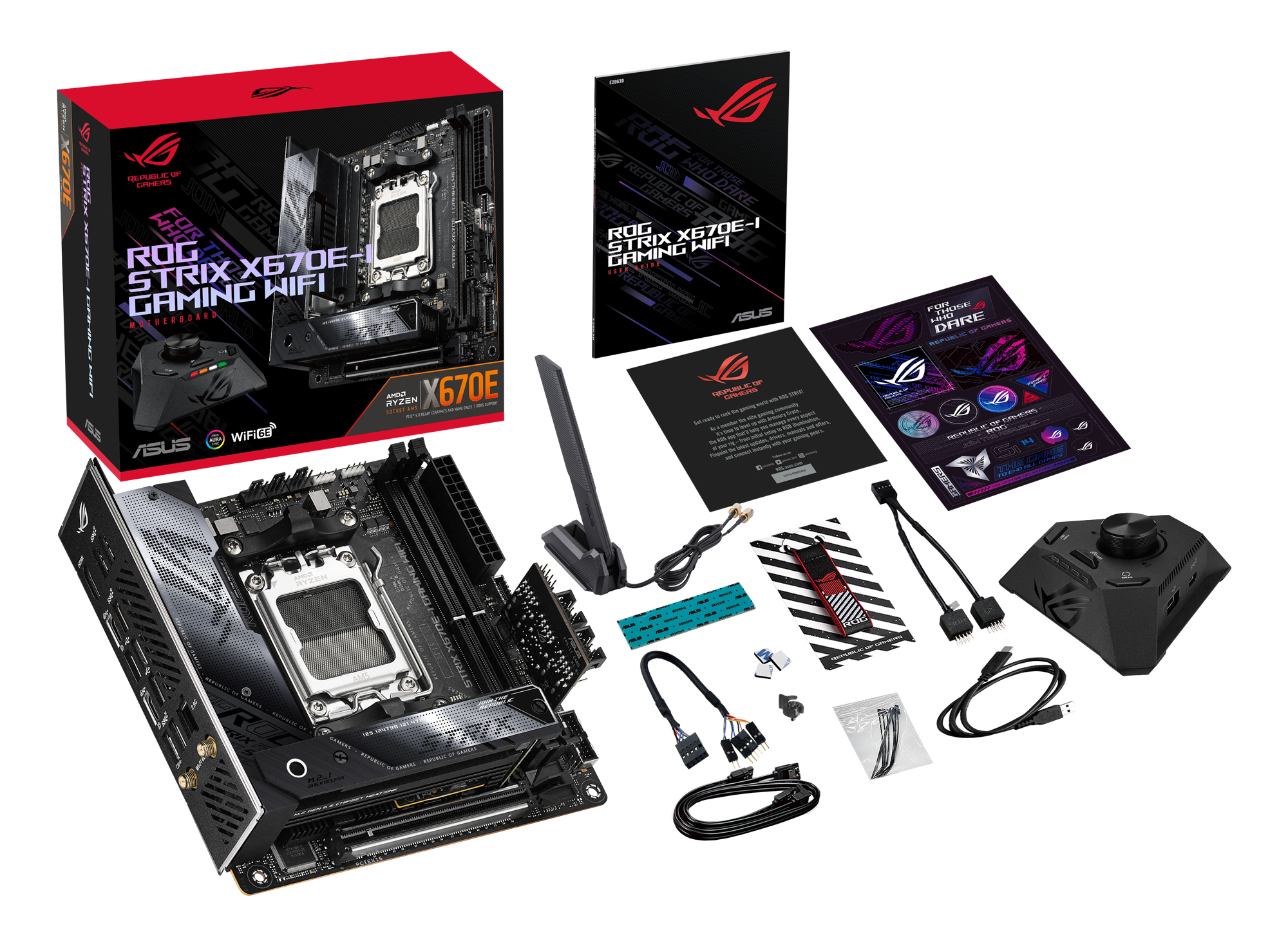 ASUS ROG Strix X670E-I Gaming WiFi - Motherboard - Mini-ITX - Socket AM5 - AMD X670E Chipsatz - USB4, USB 3.2 Gen 2, USB 3.2 Gen 1, USB-C 3.2 Gen2 - 2.5 Gigabit LAN, Wi-Fi 6E, Bluetooth - Onboard-Grafik (CPU erforderlich)