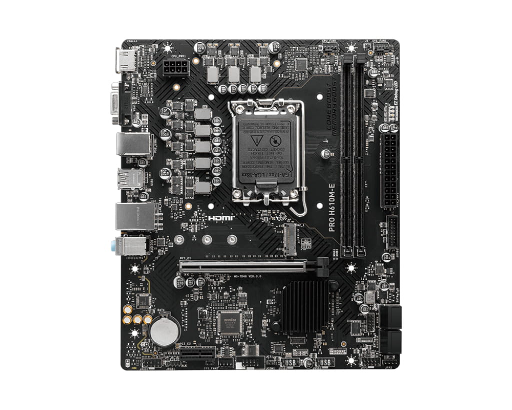 MSI PRO H610M-E - Motherboard - micro ATX - LGA1700-Sockel - H610 Chipsatz - USB 3.2 Gen 1 - Gigabit LAN - Onboard-Grafik (CPU erforderlich)
