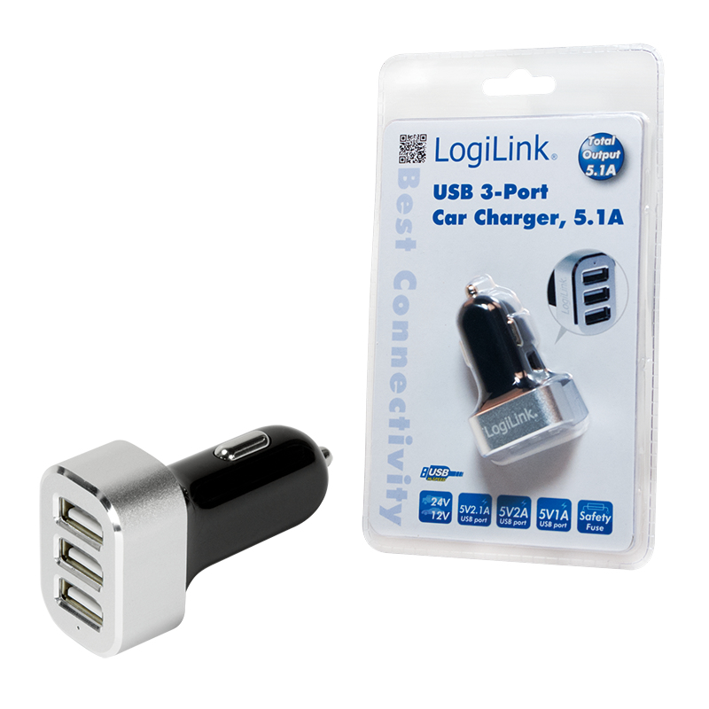 LogiLink USB Universal Charger - Auto-Netzteil - 5.1 A - 3 Ausgabeanschlussstellen (USB)