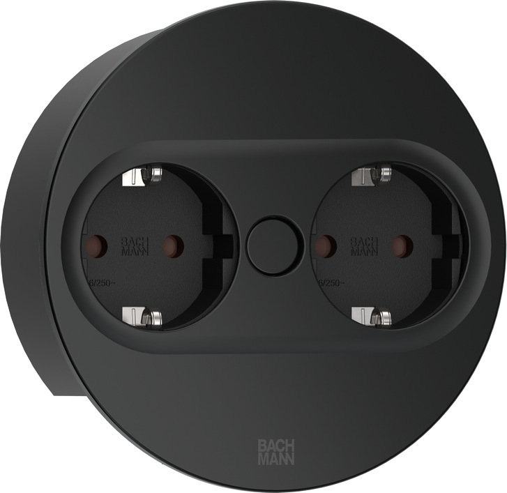 Bachmann 946.100, 2 x Type F, Desktop eingebettet, 4 cm, Tisch/Bank, Schwarz, Metall, Kunststoff
