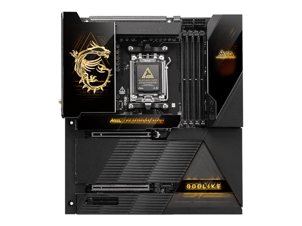MSI MEG X870E GODLIKE - Motherboard - E-ATX - Socket AM5 - AMD X870E Chipsatz - USB-C 3.2 Gen 2x2, USB 3.2 Gen 2, USB 3.2 Gen 1, USB4 - Bluetooth, Wi-Fi 7, 5 Gigabit Ethernet, 10 Gigabit LAN - Onboard-Grafik (CPU erforderlich)