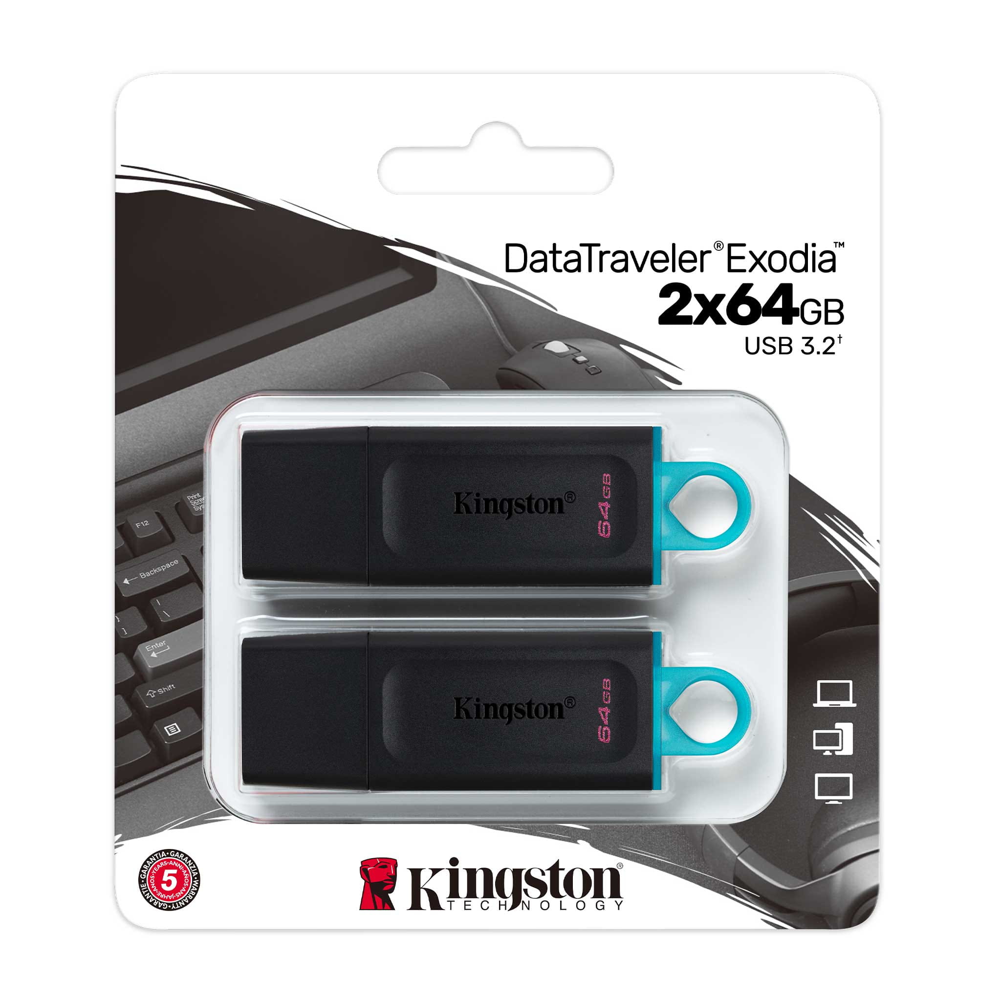 Kingston DataTraveler Exodia - USB-Flash-Laufwerk - 64 GB - USB 3.2 Gen 1 (Packung mit 2)