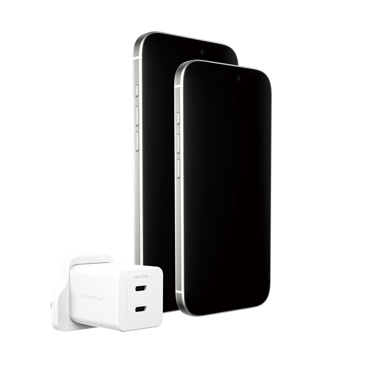 PanzerGlass empower™ by ® Turbo 45W Ladegarät inkl. 2 x USB-C | UK Anschluss | Silber Weiss, Weiß