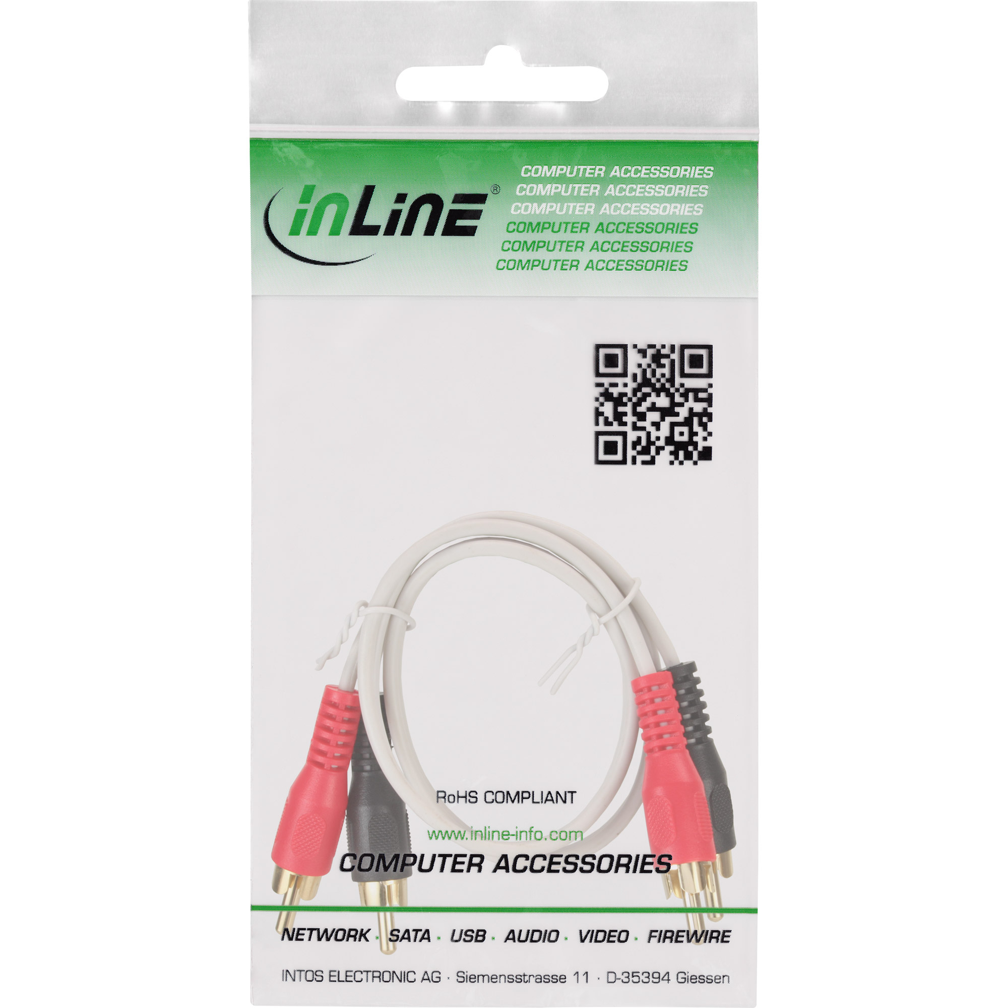 InLine Cinch Kabel - 2x Cinch - Stecker / Stecker - weiß / gold - 1m