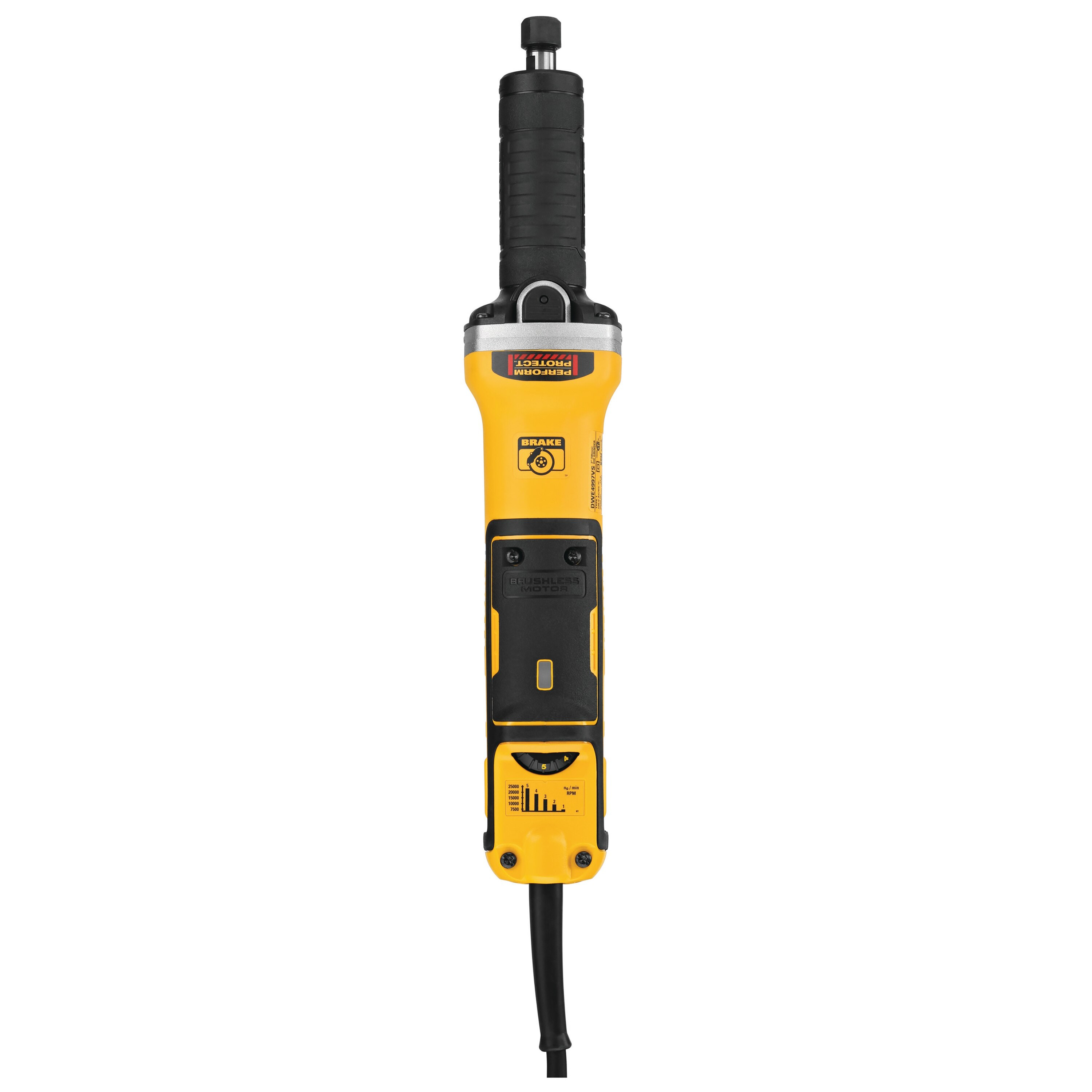 DEWALT DWE4997-QS, Schleifer für gerade Form, Schwarz, Gelb, Bürstenlos, 25000 RPM, 6 mm, 90 dB