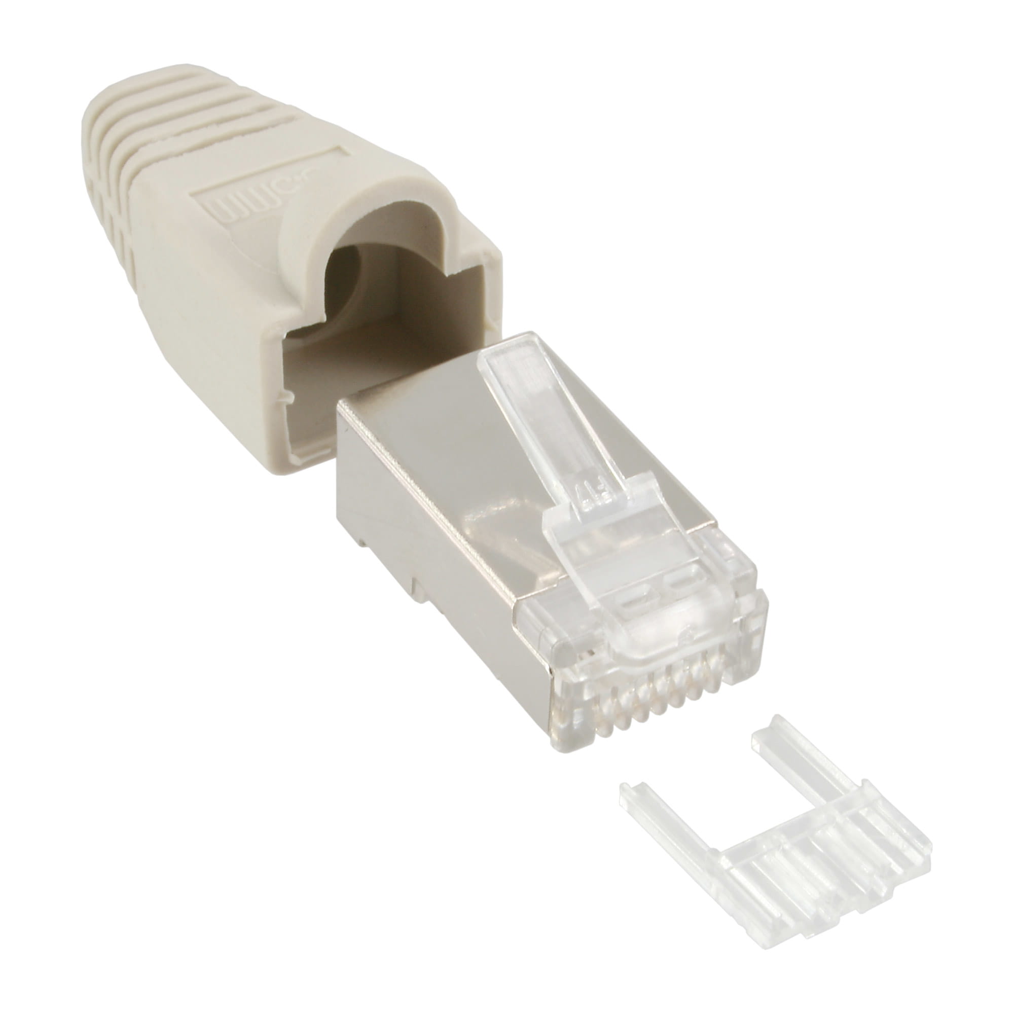 InLine Crimpstecker RJ45 geschirmt - Knickschutz beige & Einfädelhilfe 10er Pack