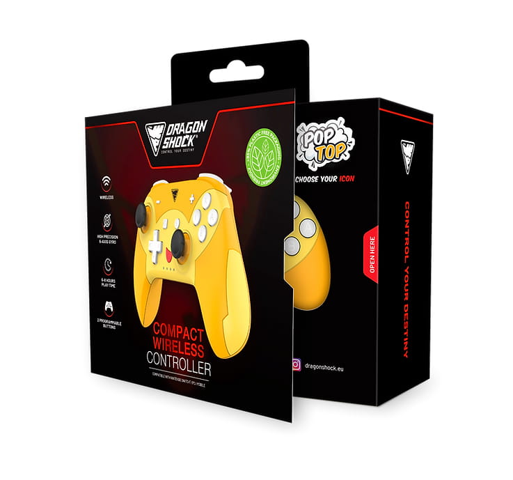 DragonShock PopTop Compact, Gamepad, Nintendo Switch, Schaltfläche Zurück, D-Pad, Home button, Reset-Taste, Kabellos, Bluetooth, USB Typ-C
