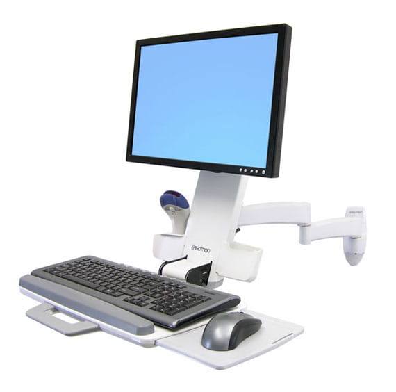 Ergotron 200 Series - Befestigungskit (Gelenkarm, Tastaturablage mit linker/rechter Mausablage, Barcode-Scanner-Halter) - für LCD-Display / PC-Ausrüstung - Stahl - weiß - Bildschirmgröße: bis zu 61 cm (bis zu 24 Zoll)