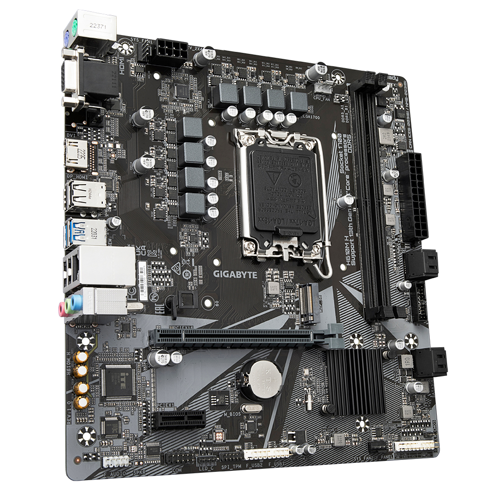 Gigabyte H610M H Motherboard - Unterstützt Intel Core 14. Generation CPUs, 6+1+1 Hybrid Digital VRM, bis zu 5600MHz DDR4 (OC), 1xPCIe 3.0 M.2, GbE LAN, USB 3.2 Gen 1, Intel, LGA 1700, Intel® Celeron®, Intel® Core™ i3, Intel® Core™ i5, Intel® Co