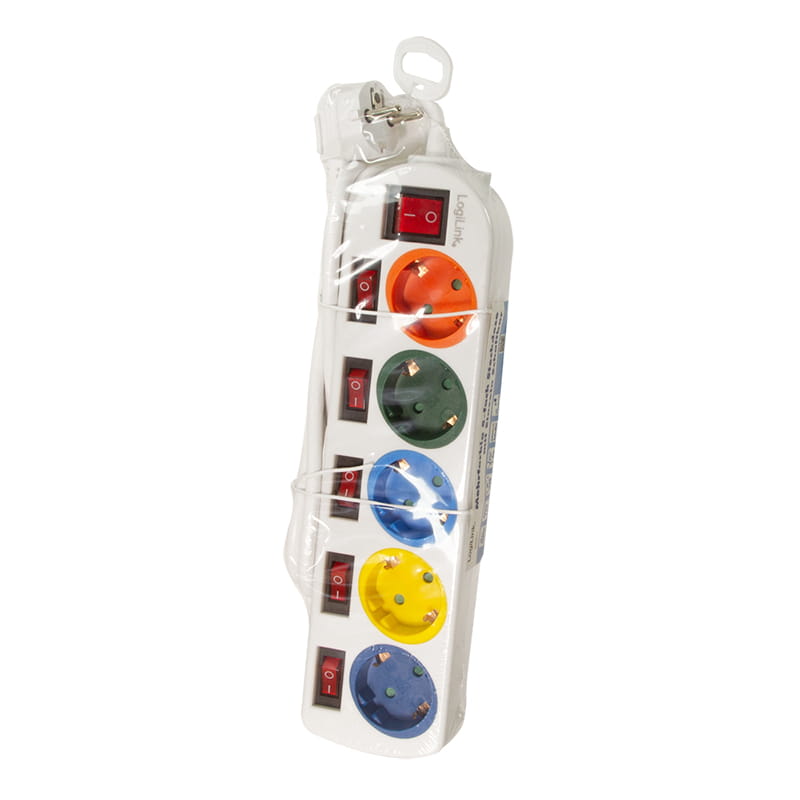 LogiLink Multicolor - Steckdosenleiste - Wechselstrom 250 V - 3680 Watt - Ausgangsanschlüsse: 5 (5 x Stecker CEE 7/3)